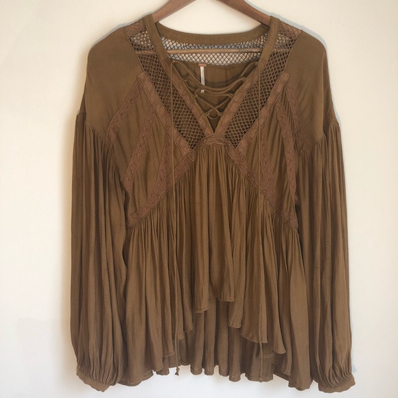 Free People Tops - NWOT Free People Lace-Up Long Sleeve Blouse